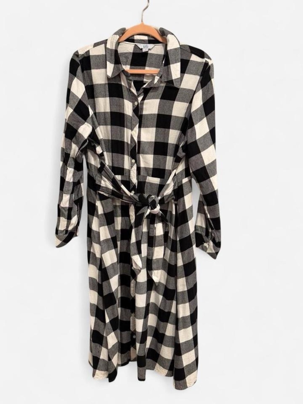 Croft & Barrow | Black and White Plaid | Dress with Tie Waist | Size Large